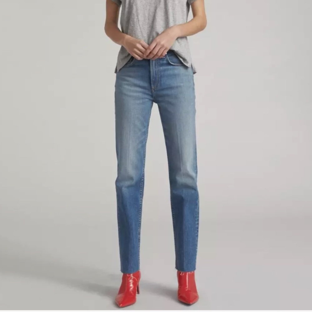 Rag & Bone Straight Leg High Rise Jeans in Rovers Medium Wash Stretch size 25